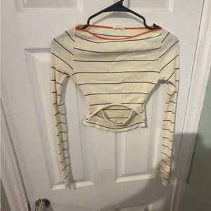 Zara W&B small long sleeve crop waist with cut out striped ladies top pinstripe